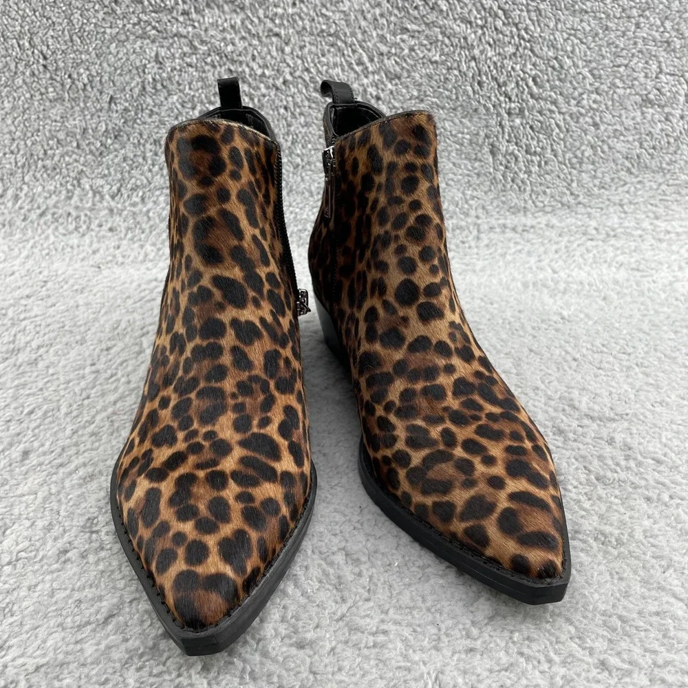 Marc Fisher Obrraly Boot Women 6M Leopard Calf Hair Point Western Corpcore Rodeo